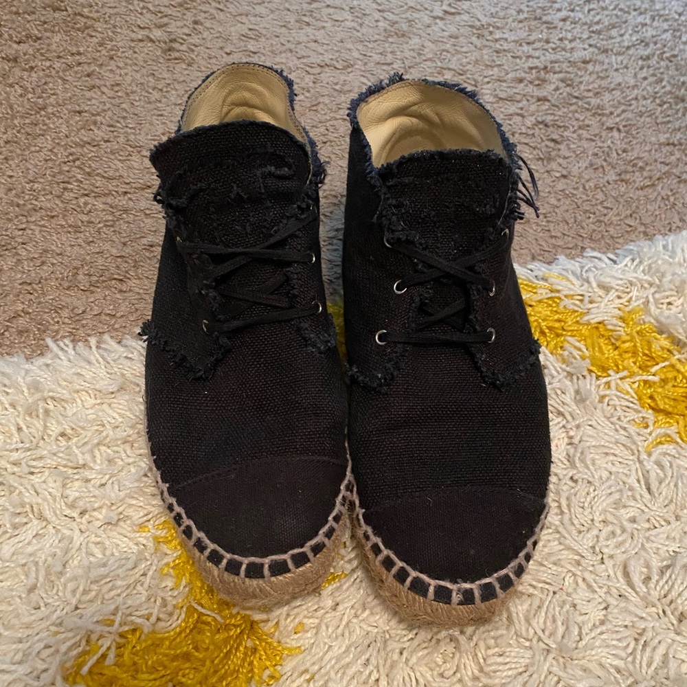 Chanel Black Canvas Cap Toe High Top Espadrille Flats Size 39